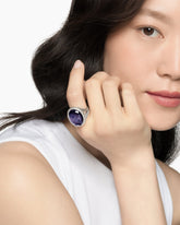 Albion® Oval Ring in Sterling Silver with Black Orchid and Diamonds, 21mm